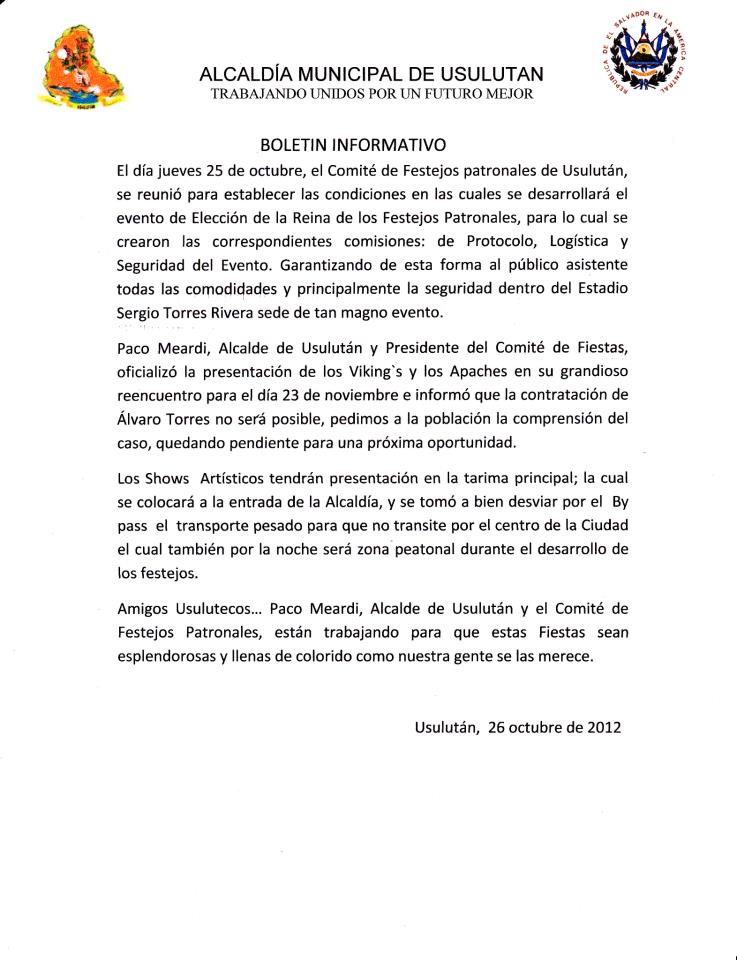 Boletin Informativo 24/Octubre/2012